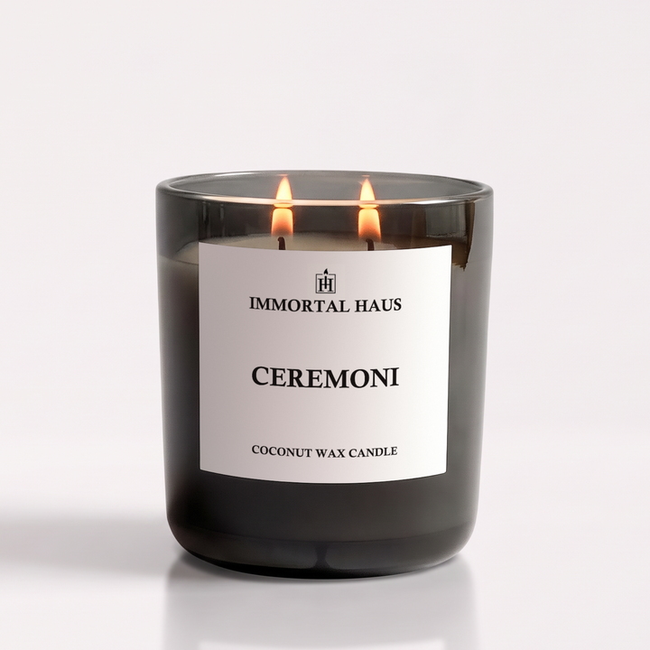 Ceremoni luxury coconut wax candle, palo santo, sage and amber scent, 12oz with two cotton wicks.