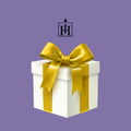 White gift box with a gold bow on a purple background Immortal Haus logo.