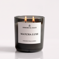 Matcha Luxe luxury coconut wax candle, green tea, cardamom, and cream scent, 12oz with two cotton wicks.