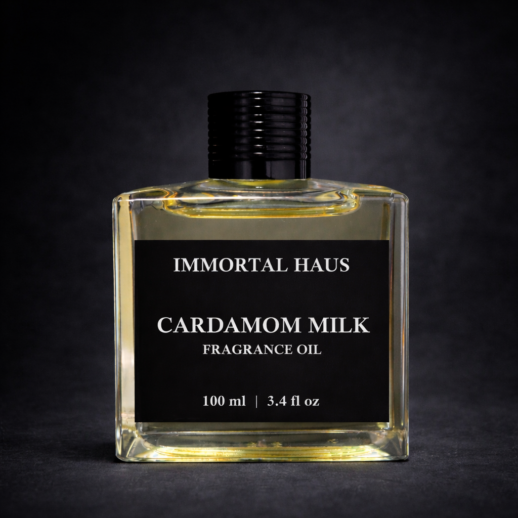 Cardamom Milk fragrance oil in glass bottle, black cardamom and vanilla home fragrance