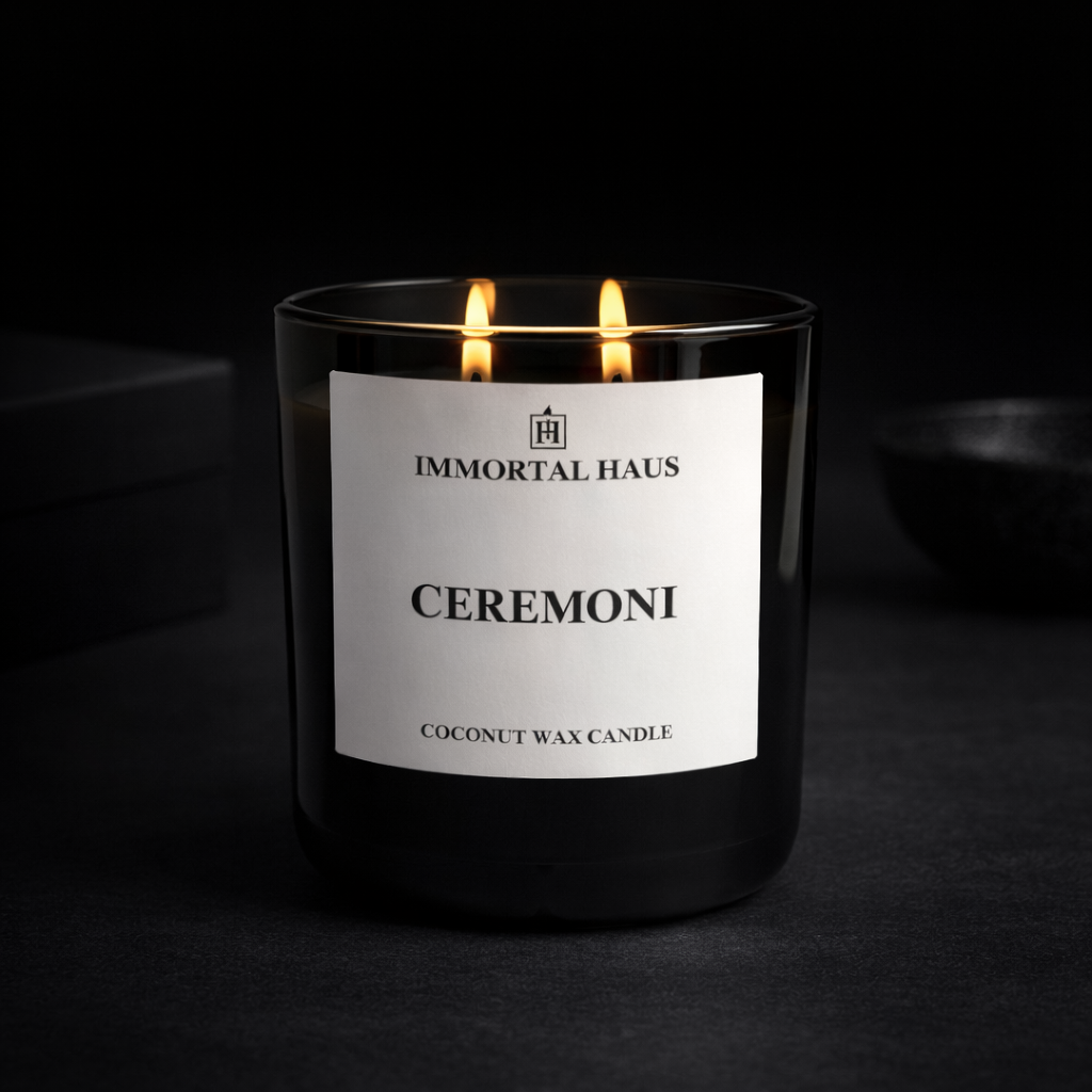 Ceremoni luxury coconut wax candle, palo santo, sage and amber scent, 12oz with two cotton wicks.