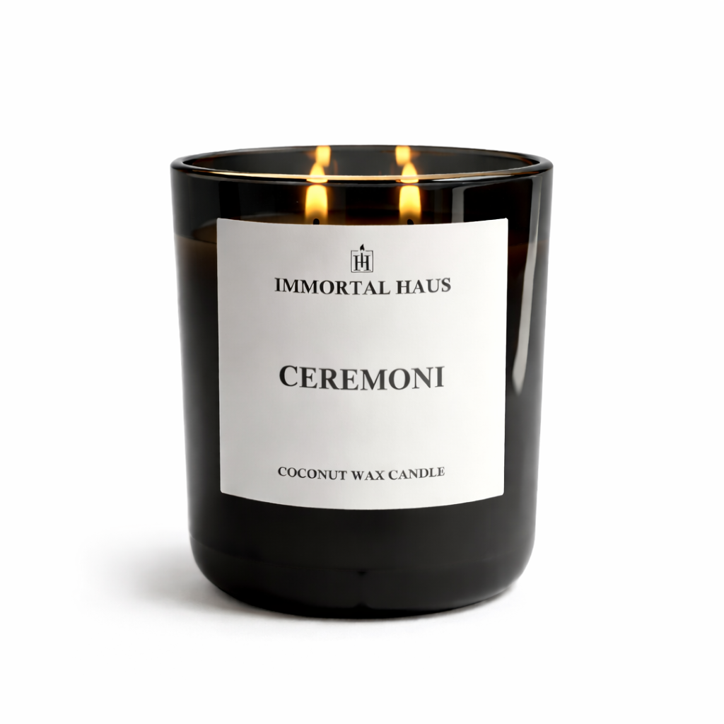 Ceremoni luxury coconut wax candle, palo santo, sage and amber scent, 12oz with two cotton wicks.