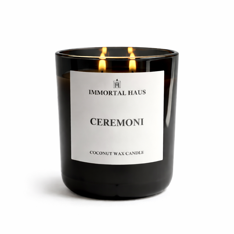 Ceremoni luxury coconut wax candle, palo santo, sage and amber scent, 12oz with two cotton wicks.