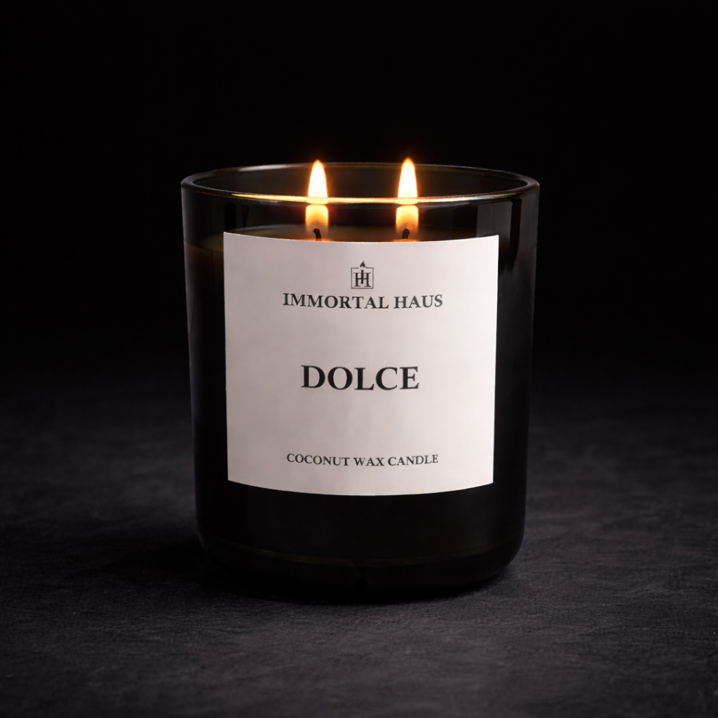 Dolce luxury coconut wax candle, amaretto and pistachio scent, 12oz with two cotton wicks.