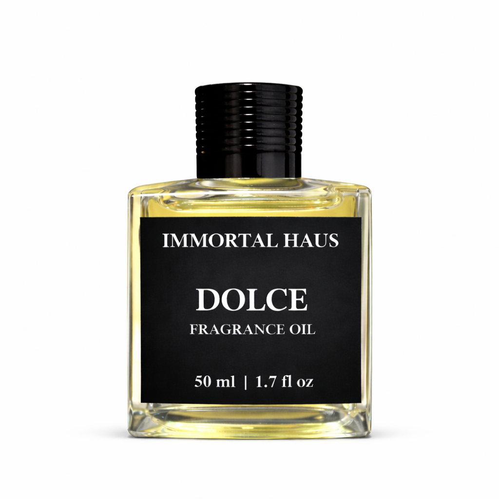 Dolce fragrance oil in glass bottle, pistachio and amaretto scent, for cold air diffusers