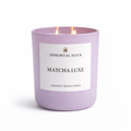 Matcha Luxe luxury coconut wax candle, green tea, cardamom, and cream scent, 12oz with two cotton wicks. lilac vessel
