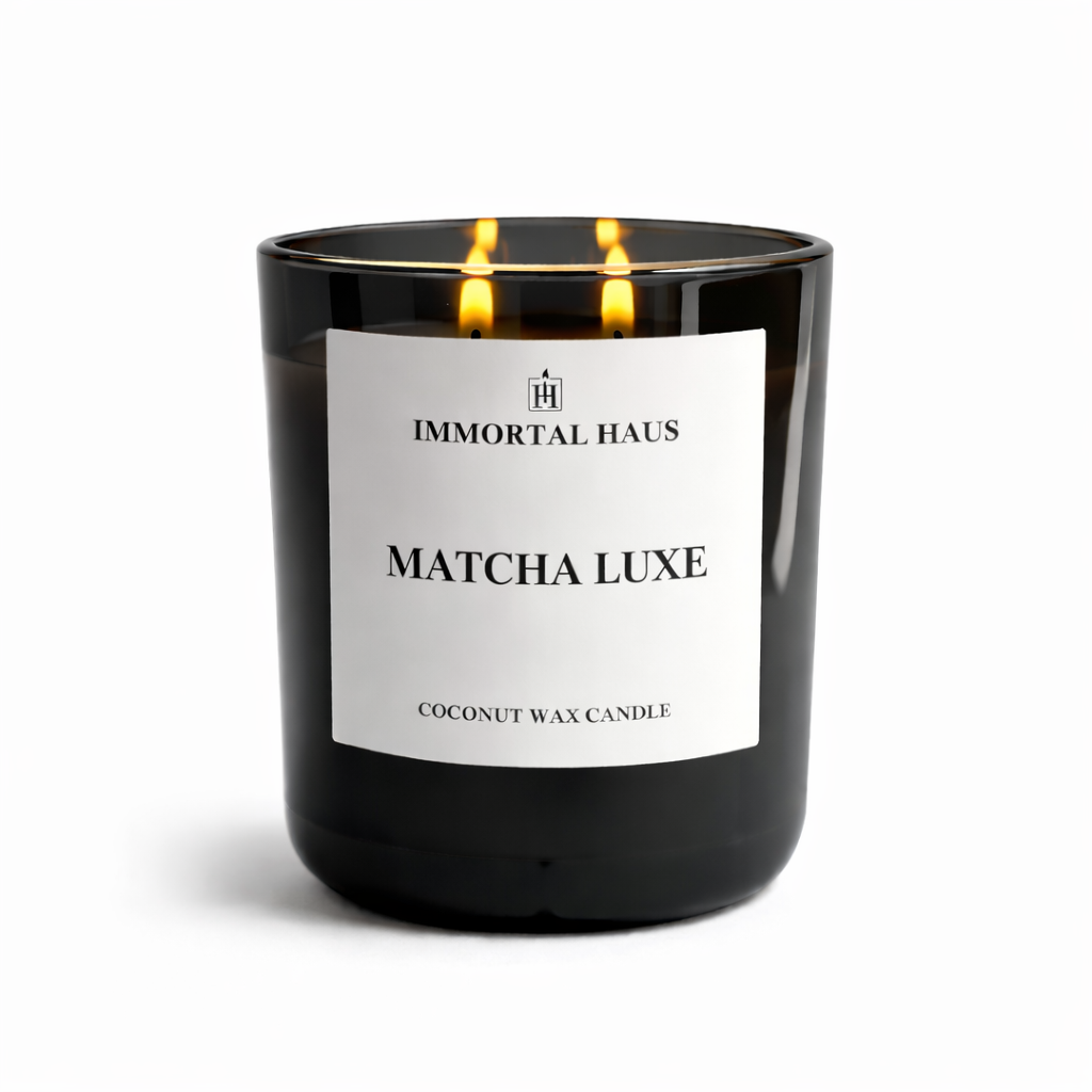 Matcha Luxe luxury coconut wax candle, green tea, cardamom, and cream scent, 12oz with two cotton wicks.