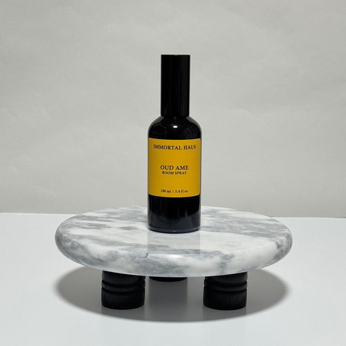 Oud Ame room and linen spray in black glass bottle, oud, violet and amber scent, 3.4oz