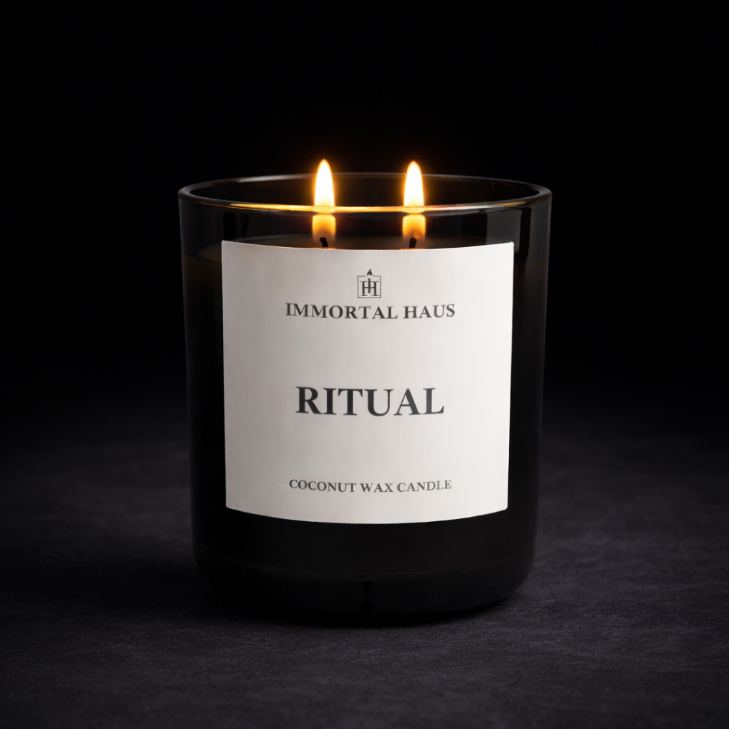 Ritual luxury coconut wax candle, rose water, hibiscus, and musk scent, 12oz with two cotton wicks.