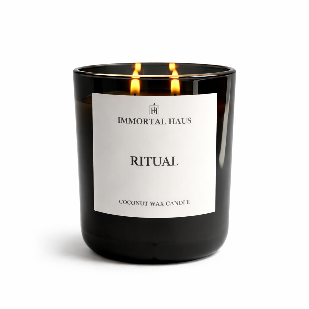 Ritual luxury coconut wax candle, rose water, hibiscus, and musk scent, 12oz with two cotton wicks.