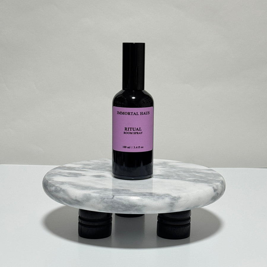 Ritual room and linen spray in black glass bottle, rose water, floral, and musk scent, 3.4oz