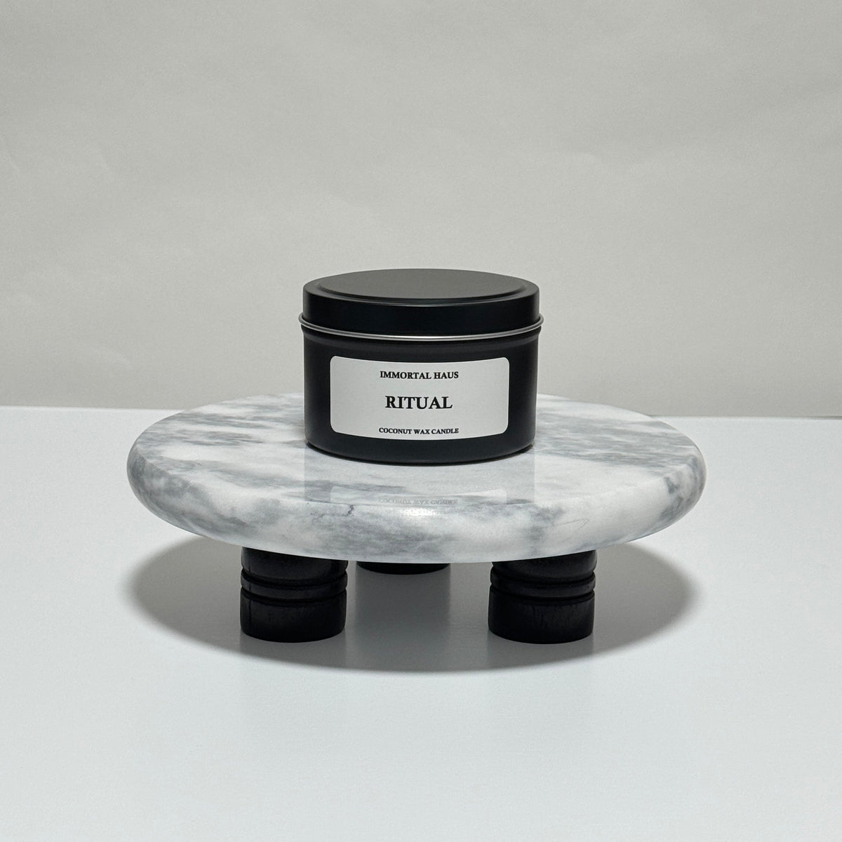 Ritual travel candle in charcoal gray tin, rose water and musk scent, 6.3 oz single wick