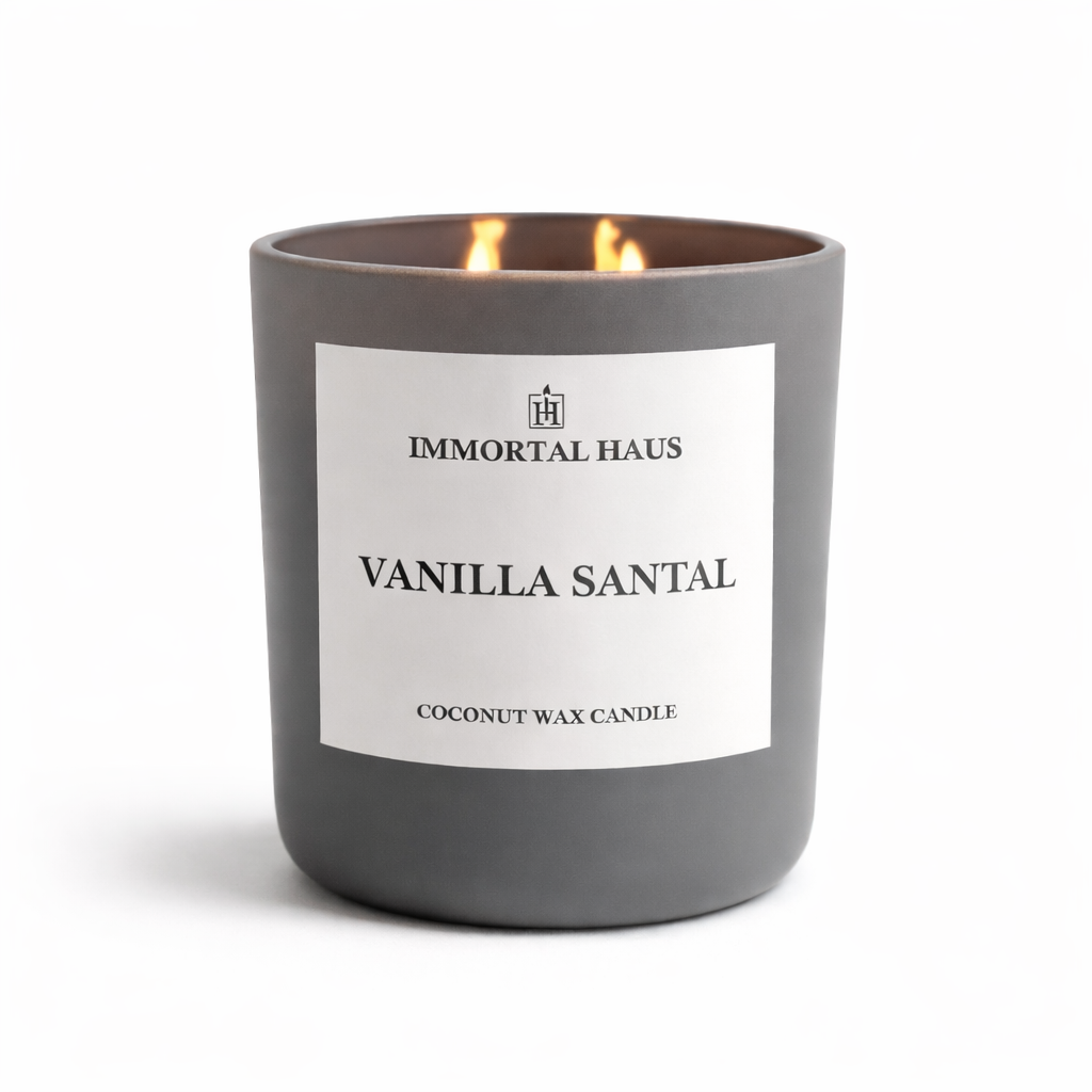 Vanilla Santal luxury coconut wax candle, vanilla and santal scent, 12oz with two cotton wicks.