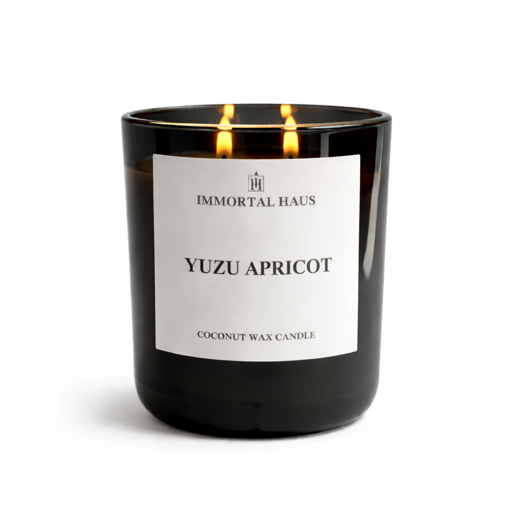 Yuzu Apricot luxury coconut wax candle, yuzu and hinoki scent, 12oz with two cotton wicks.